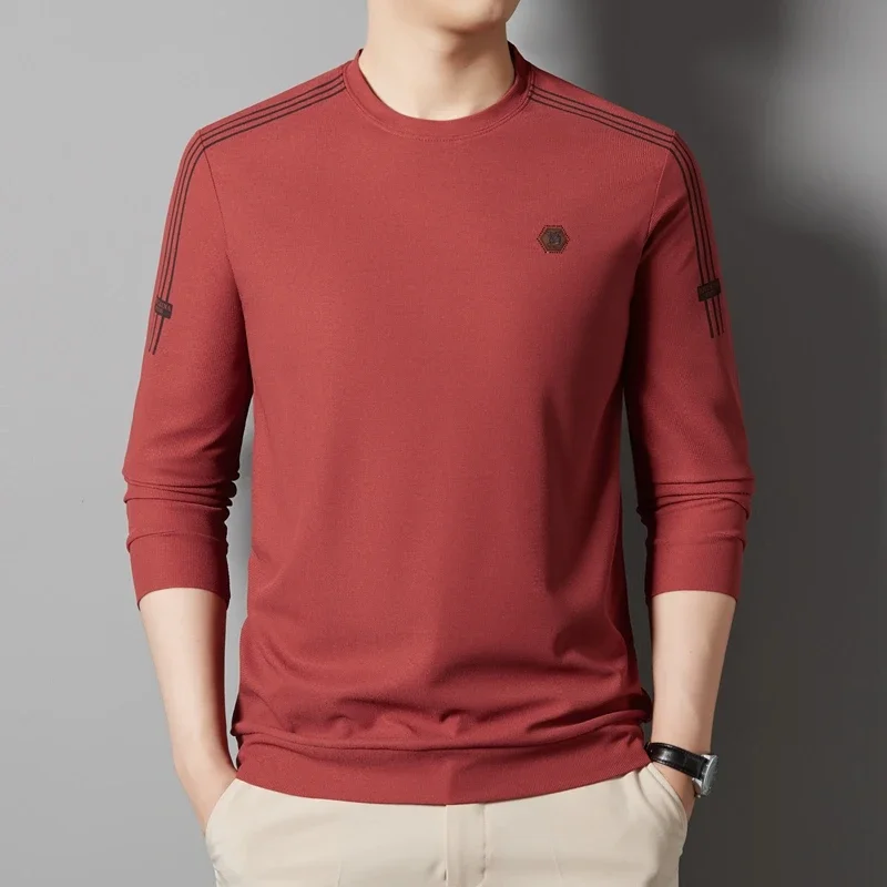 Waffle Long Sleeve Polo Shirt Fashion Printed Men\'s Polo Collar Top Cotton Daily Long Sleeve T-shirt