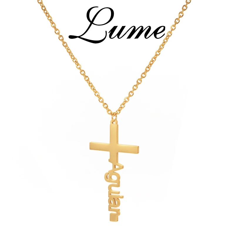 

Lume Personalized Custom Name Cross Necklaces For Men Women Gold Color Stainless Steel Classic Versatile Birthday Jewelry Gifts