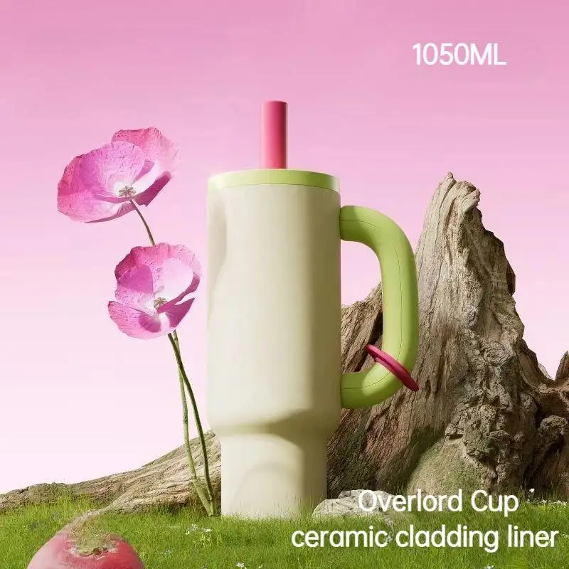 

1050ML Car Thermos Cup With Straw Handle Stainless Steel Flask Large Capacity Drinkware Outdoor Water Bottle Iced Coffee Tumbler