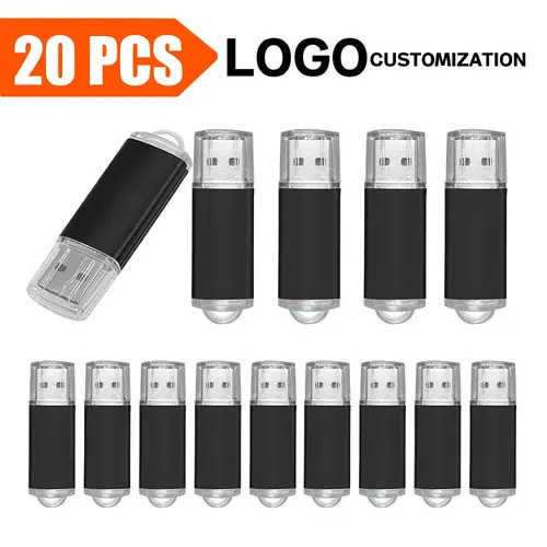 Imagen 1 del producto 20 unids/lote Logotipo personalizado Pendrive Metal USB 2,0 unidad Flash 64GB 16GB 32GB 8GB 4GB memoria Stick Cle USB Pen Drive U disco para regalo