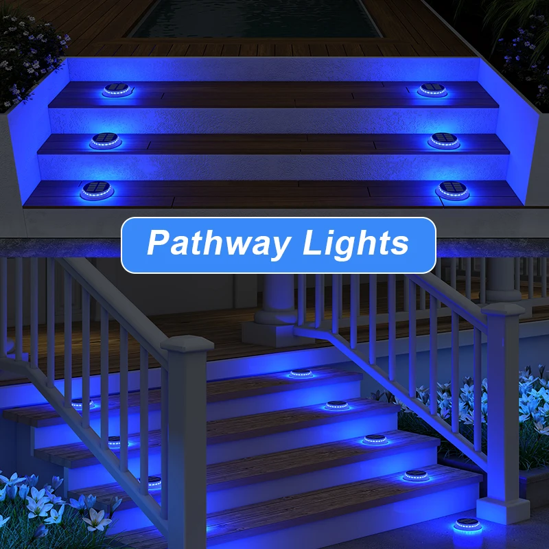 6 Packs Solar Driveway Lights Solar Dock Lights Blue Solar Deck Lights Outdoor IP68 Waterproof, Stick on for Step Pool Pathway