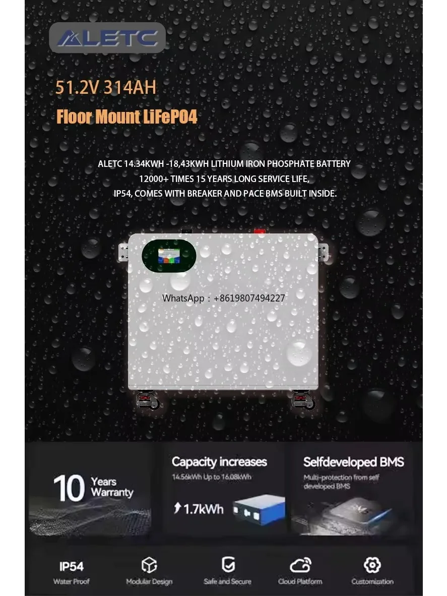 Floor Mount 51.2V 314AH LiFePO4 15kWh Lithium Battery Lifepo4 51.2V Home Solar Energy Storage Battery