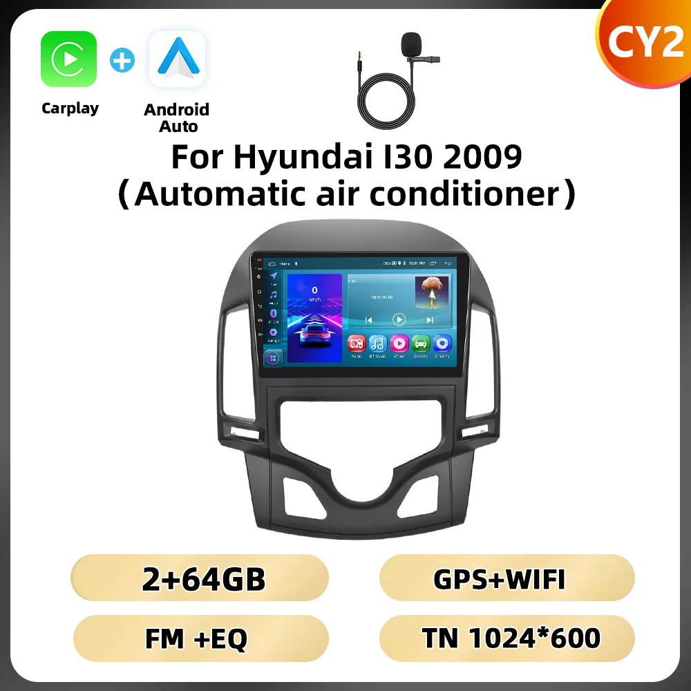 Podofo 9'' 8+128GB autoradio voor Hyundai I30 2009 multimediaspeler 8-core WIFI 4G Carplay Android auto GPS spiegeling auto audio