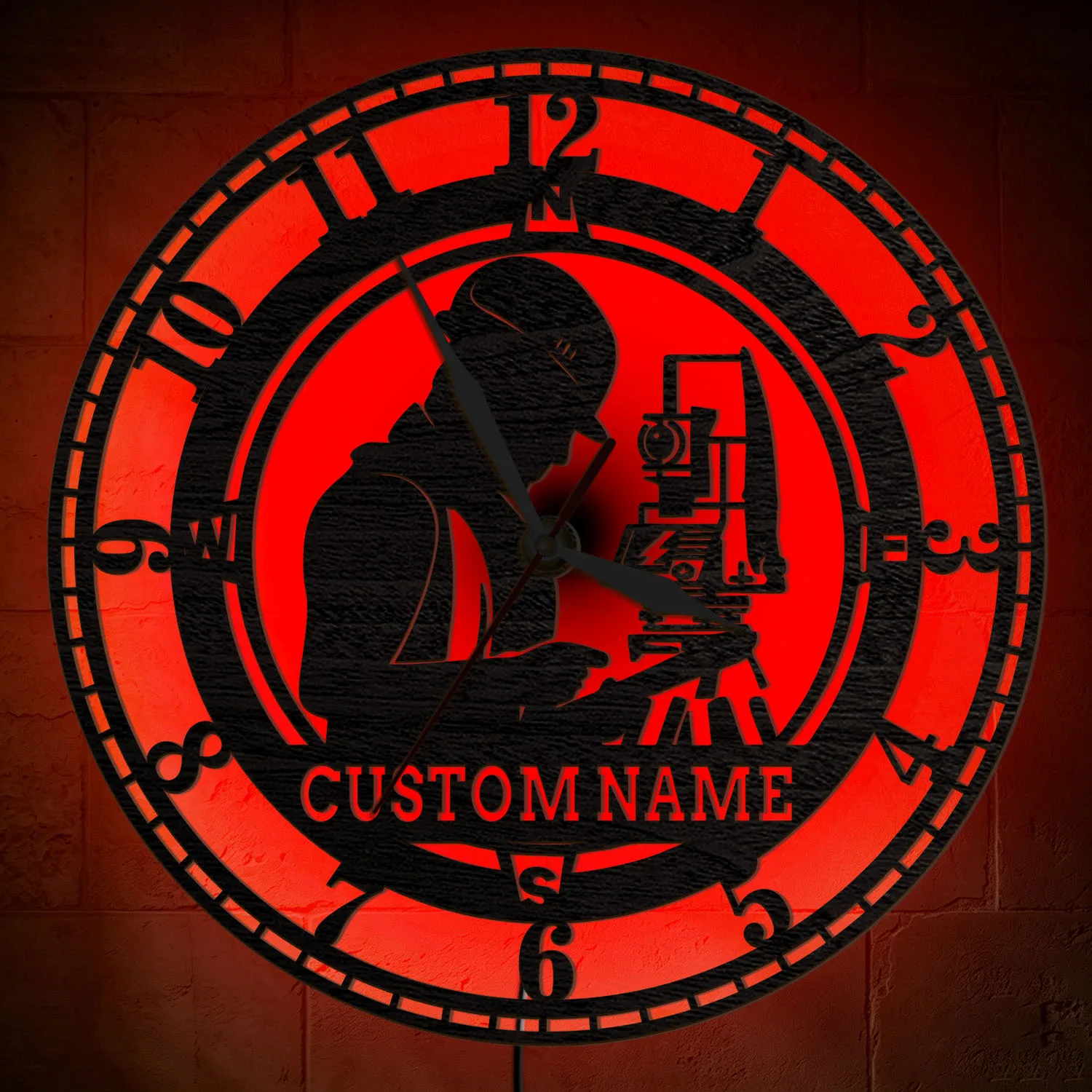Personalized Land Surveyor Wood Wall Clock with LED Backlight Engineer Theodolite Surveying Luminous Light Up Custom Wall Clock