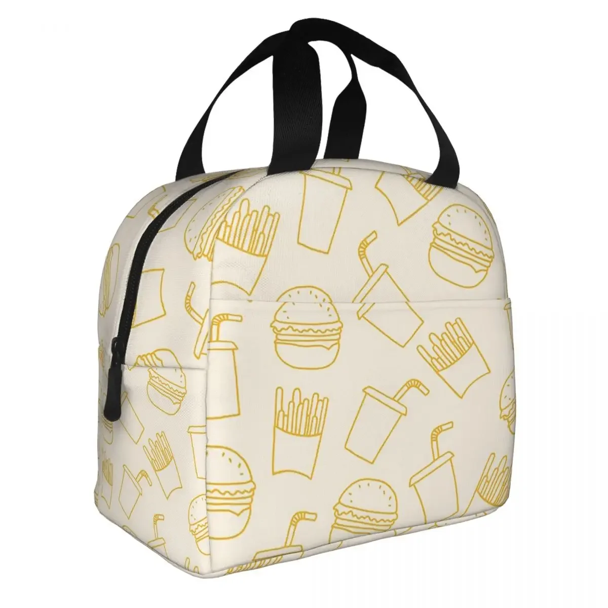 Hamburger Pattern Lunch Bags Portable Insulated Oxford Cooler Burger Fast Food Thermal Picnic Lunch Box for Women Girl