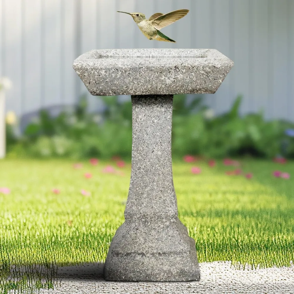 

Freestanding Birdbaths Outdoor - 15”Dia.X 22.8”Tall Concrete Standing Garden Bird Bath Feeder Bowl with Pedestal, Modern