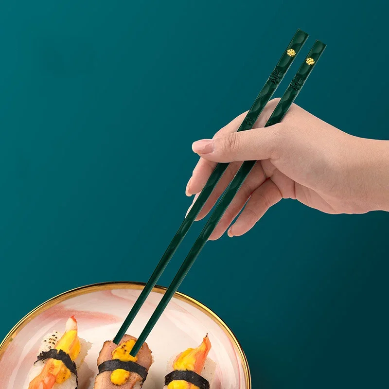 5Pcs Reusable Chinese Chopsticks Food Sushi Sticks Alloy Non Slip Dishwasher Safe Bamboo Shape Food Grade Chopsticks