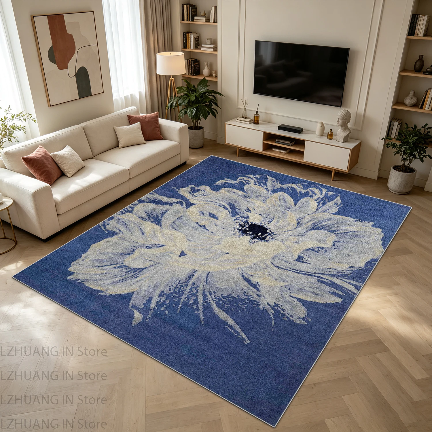 Modern Simple Floral Fresh Style Living Room Carpet Fluffy Short Velvet Soft Dining Room Rug Washable Easy Cleaning Study Mat