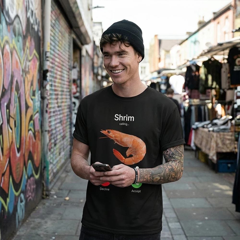 

2026 New Shrim Is Calling 3D Print T-Shirt Men's Women's Short Sleeve Funny Shrimp Meme Summer Street Style Casual Crew Neck Top