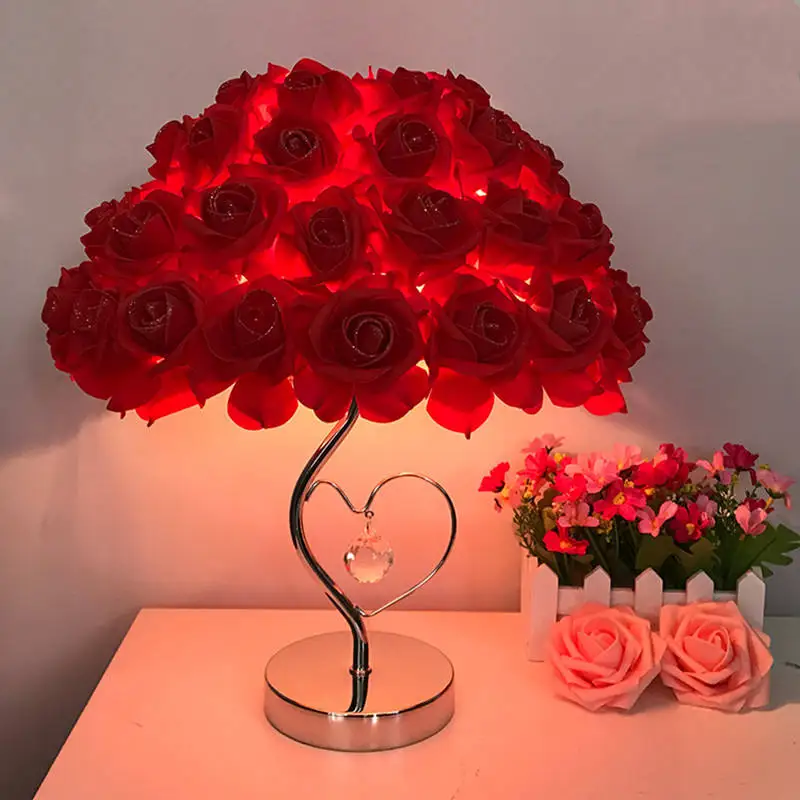 European Table Lamp Rose Light Emitting Diode Night Light Wedding Party Design Bedside Table Lamp