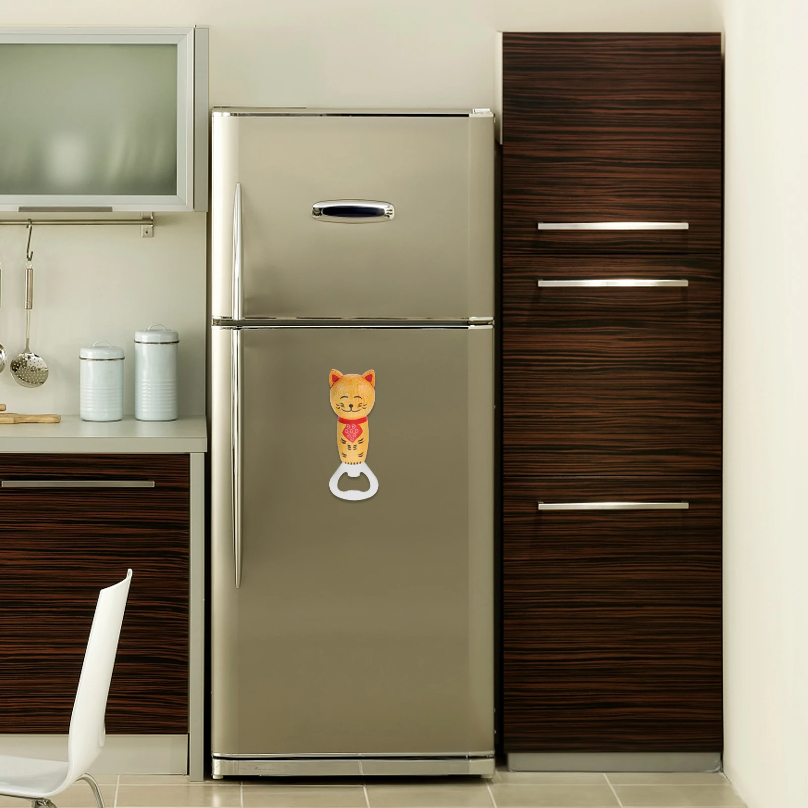 

2 Pcs Wooden Cat Bottle Opener Stickers High End Material Fridge Magnet Beer Wall Mounted Practical Compact Portable