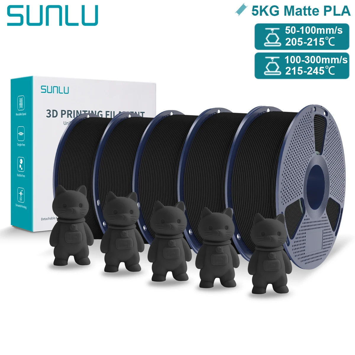 SUNLU Matte PLA 3D Filament 1.75mm Netjes Opgerolde Gemakkelijk te Gebruiken PLA met Mat Oppervlak Voor De Meeste FDM 3D-printers