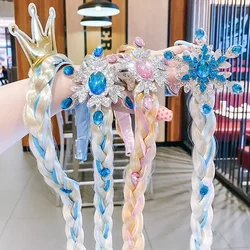Girls Elsa Cosplay Headband Weaving Braid Tangled Snowflake Crown Headband Hair Accesorries Girl Princess Bow Hair Ornament