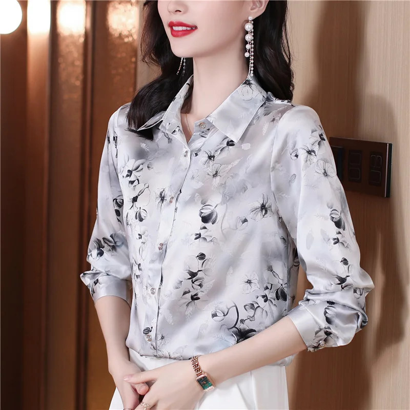 

Clothing Unique Authentic Silk Shirt Women Long Sleeve New Versatile Fashion Commuter Mulberry