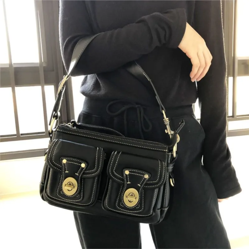 JIAERDI Vintage Moto Biker Black Shoulder Bags Women Retro High Street Leather Chic Pocket Underarm Bag Ladies Y2k Handbag Purse