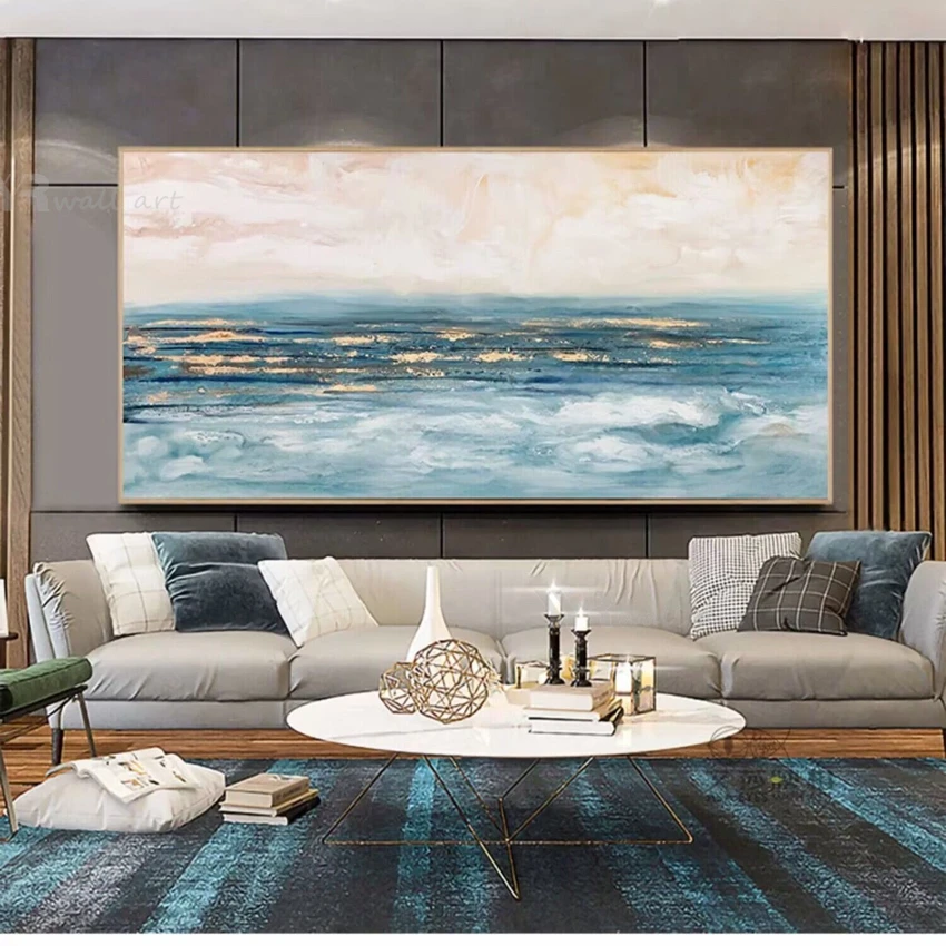 

Nordic Abstract Painting Blue Sea Blue Sky Handmade Oil Painting Home Decoration Bedroom Dining Room Living Room Sofa Home Mural