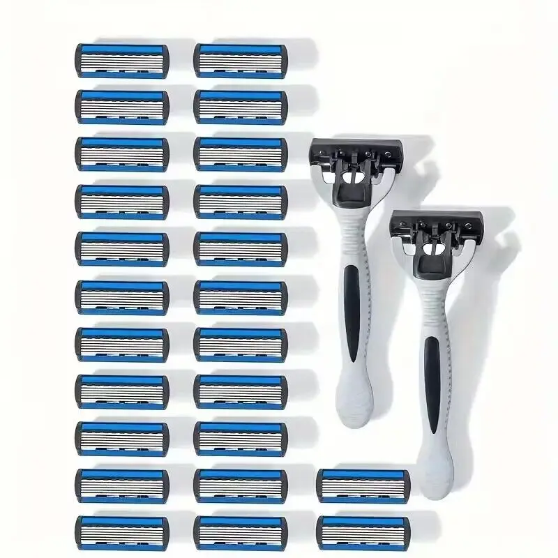 

Men's manual razor safety razor 6-layer stainless steel hair removal knife, replaceable razor head, razor tools.
