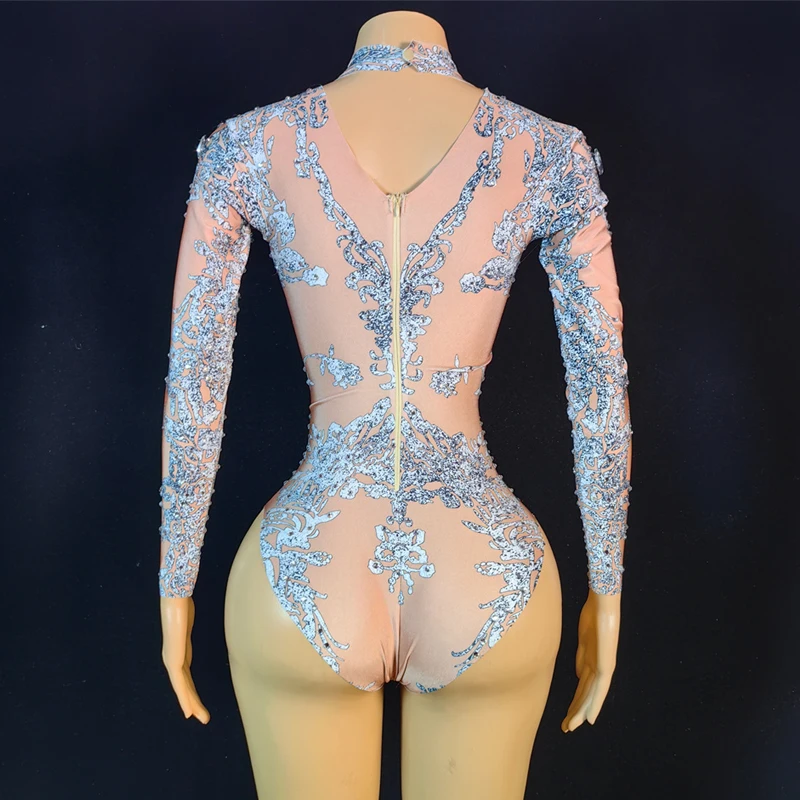 ชุดบอดี้สูทประดับเพชร สำหรับฮาโลวีน บาร์ ไนท์คลับ ดีเจ โกโก้ แดนเซอร์ ชุดเซ็กซี่สำหรับเต้นรูดเสา เสื้อผ้าสำหรับงานเรฟ