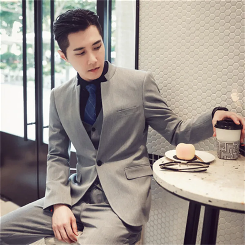 

Chinese Suit Men 3 Pieces Complete Suits For Mens Groom Wedding Tuxedo Set Slim Fit Costume Mariage Homme Stand Collar 2022