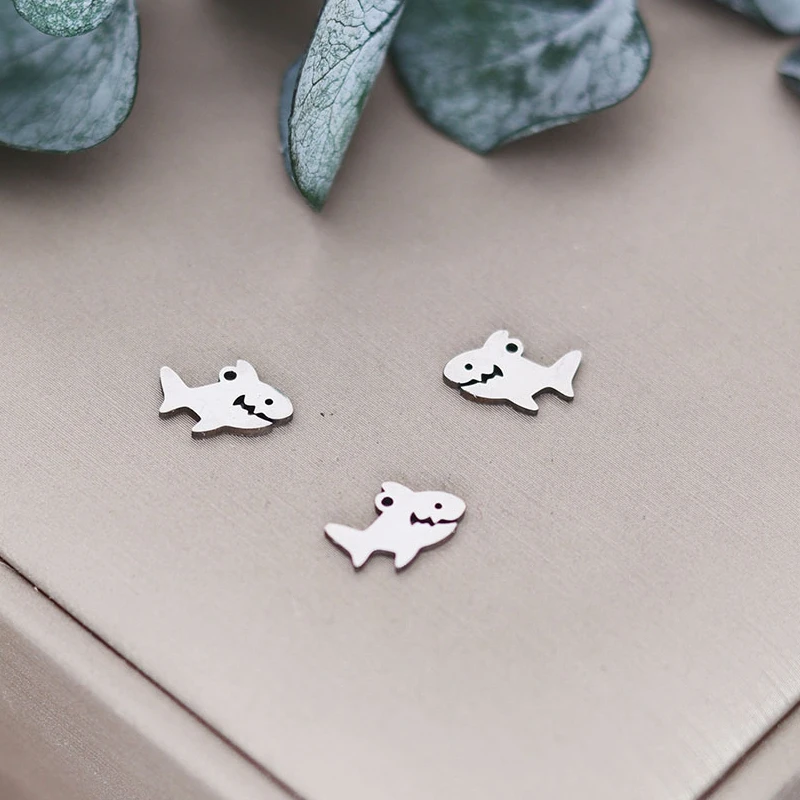3pcs Small Shark Sea Animal DIY Accessories Stainless Steel Pendant Charms For Jewelry Making Bracelets Earrings Craft