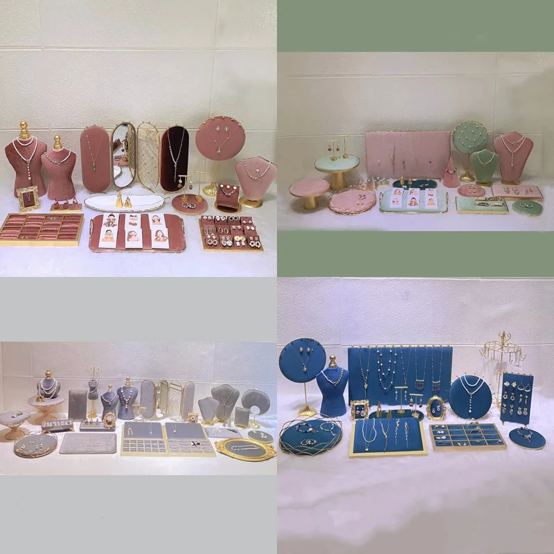Velvet Window Set Ornaments Rack AB Double-Sided Jewelry Display Props Ring Necklace Stand for Fashion Accessories