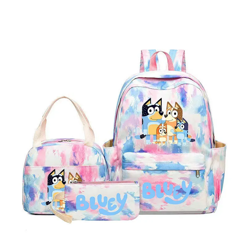 

3pcs Bluey Anime Cartoon Colorful Backpack Lunch Box Pencil Case Three-Piece Set Student Large Capacity Schoolbag Gift