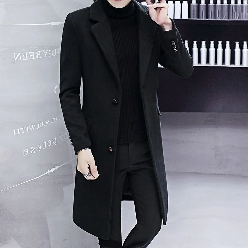 

Men's Autumn Winter Wool Coat 2025 Korean Style Mid Length Casual Woolen Overcoat Trendy Men's Fashion Outerwear