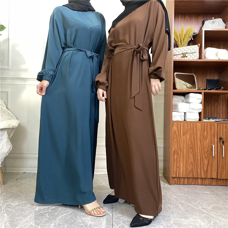 

Eid Mubarak Longue Femme Musulmane Abaya Ramadan Muslim Women Maxi Dress Modest Kaftan Islamic Clothing Robe Gown Belted Caftan