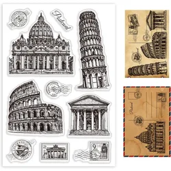 1pc Travel Building Clear Stamps for Cards Making Geometry Architecture Clear Stamp Seals Transparent Stamps for DIY