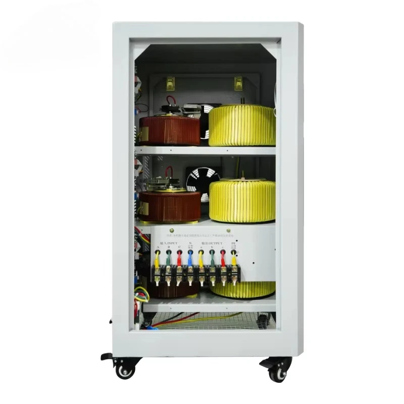 40KVA Three Phase Voltage Regulator SJW3 380V Automatic Voltage Stabilizer Pure Copper Coil LCD Display for Industrial