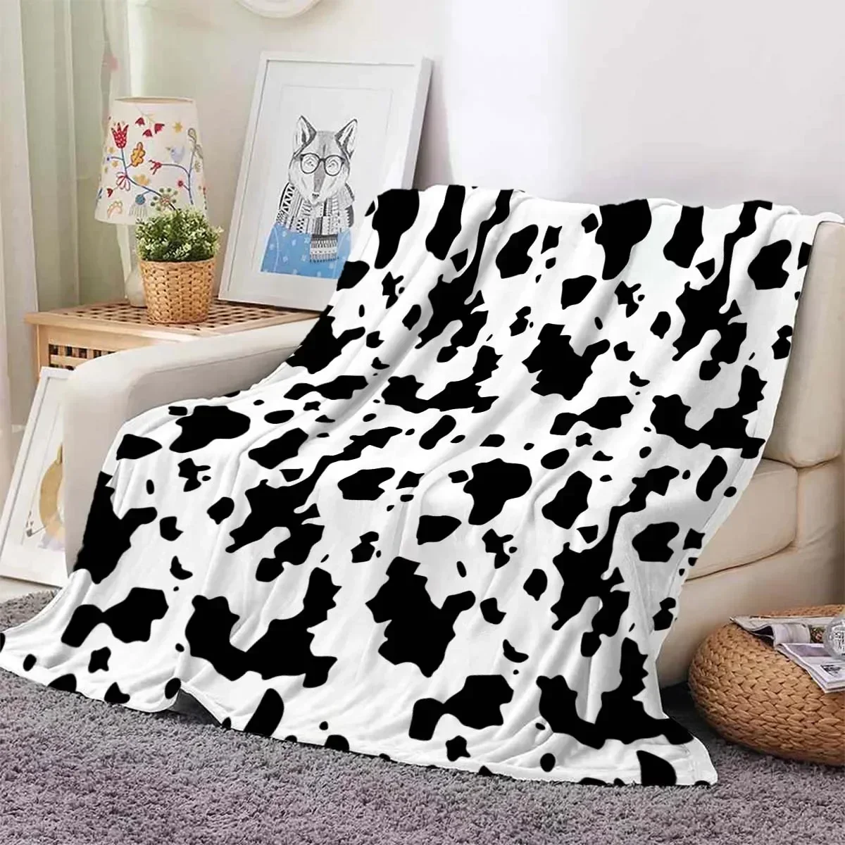 1pcCow pattern double-sided printing flannel blanket office nap blanket air conditioning  living room sofa set blanket