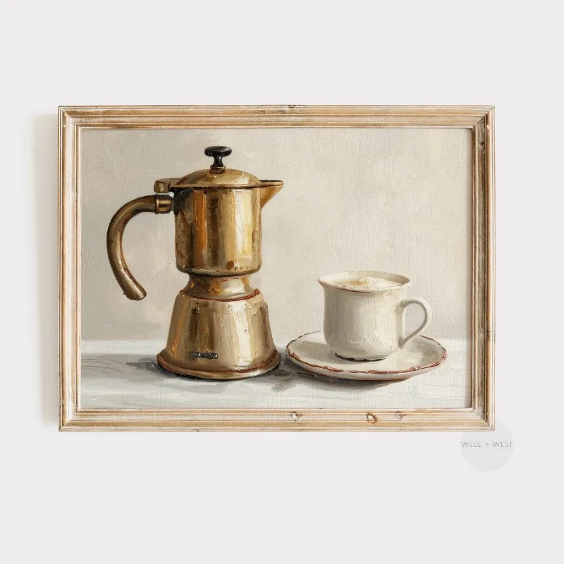 Vintage Still Life Art Poster Figs Pear Lemon Bread Teapot Croissant Coffee Espresso Eggs Canvas Painting Kitchen Home Decor