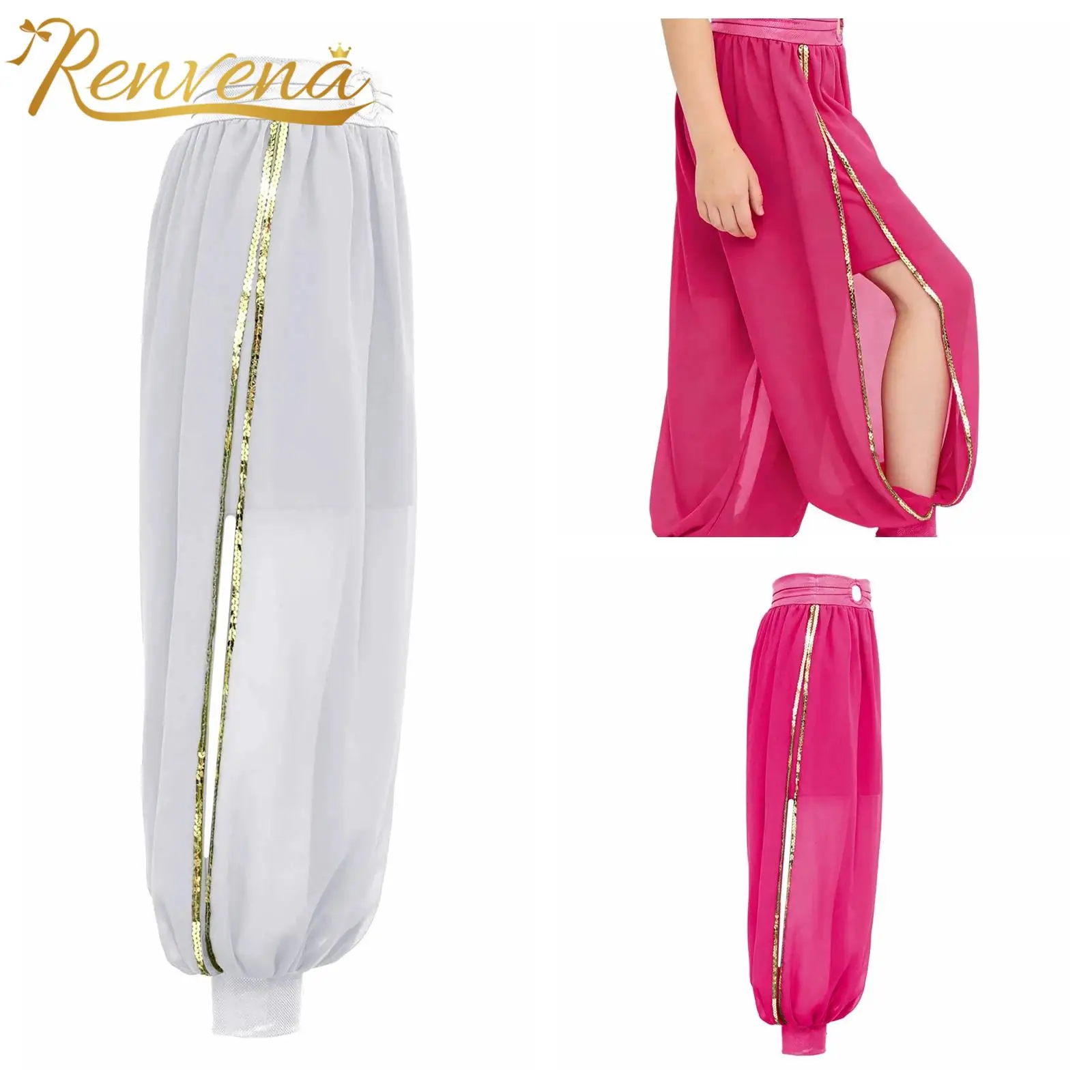 Kinder Mädchen Chiffon Split Hosen Bauchtanz Pumphose Harem Hosen Arabische Prinzessin Kostüm Halloween Mottoparty Karneval Kostüm