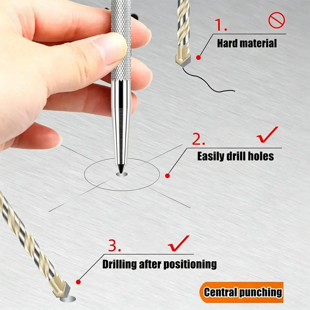 1Pcs High Hardness Center Punch Non Slip Handle Accurate Positioning Tapered Punch Point Chrome Vanadium Steel
