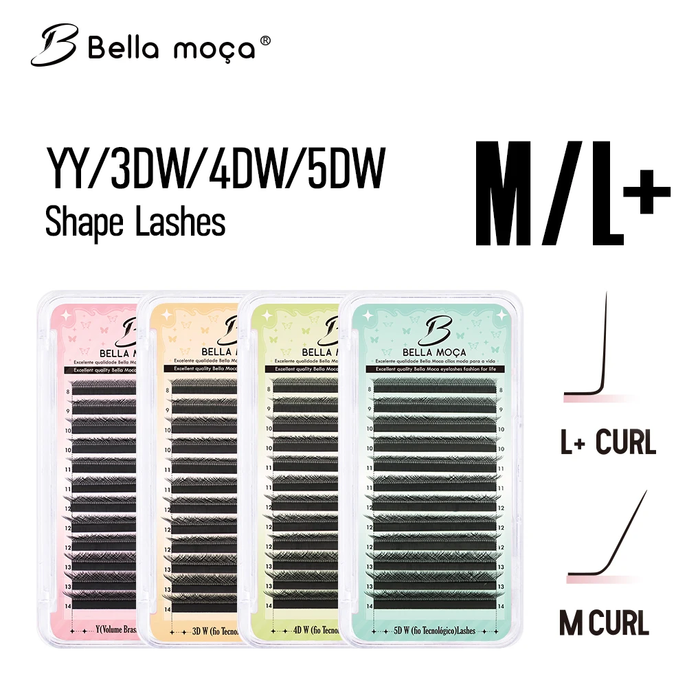Bella moça LU/L + Curl YY/3DW/4DW/5DW/6DW/8DW extensión de pestañas en forma de ojos de zorro Cilios brasileños mezcla 8-14mm 24 horas de envío