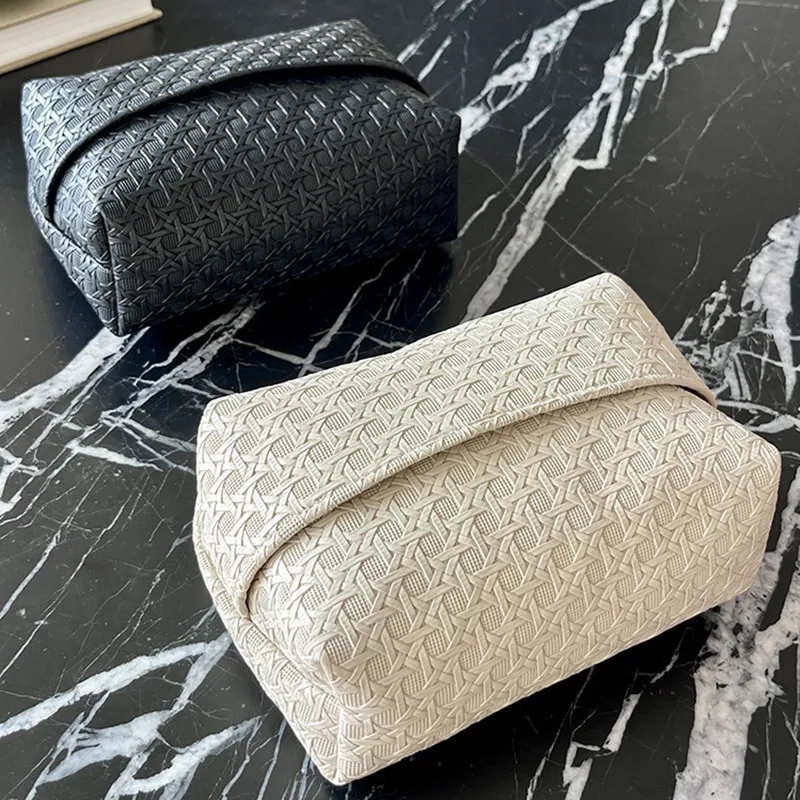 Pebble Grain Luxury Minimalist Leather Tissue Box - Fashion Warm Creative Rectangular Holder for Living Room Entryway