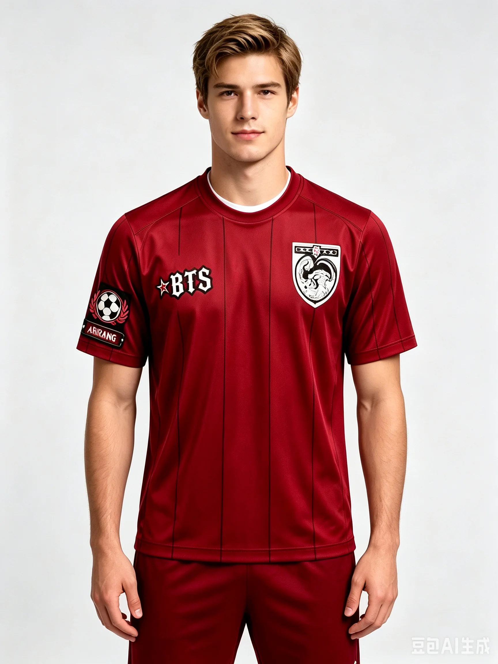 Family Matching Solid Red Round Neck Football Shirt,Crest & Patch Print Moisture Wicking Mesh Short Sleeve Daily Athletic Top