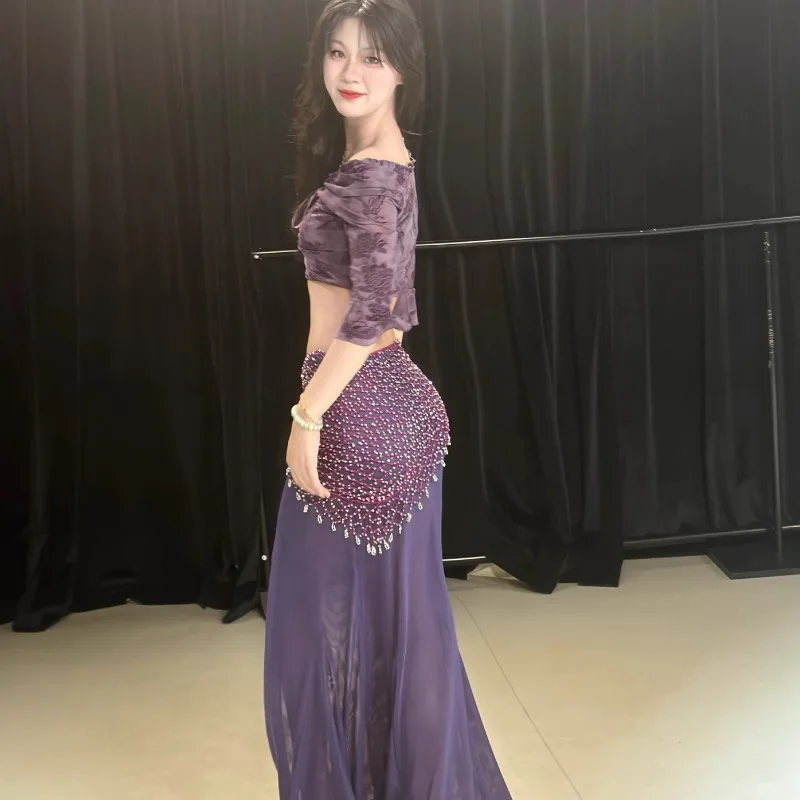 Customized Belly Dance Clothing Purple Performance Dress Sexy Temperament Class Dress Large Size  Indian Clothes Women Costumes