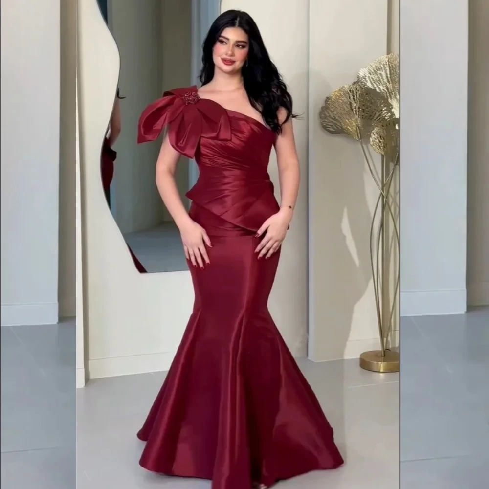 

Burgundy One-shoulder Long Bespoke Occasion Gown Evening Dresses Prom Pastrol Unisex Jersey Retro Dubai Saudi Arabic Customized