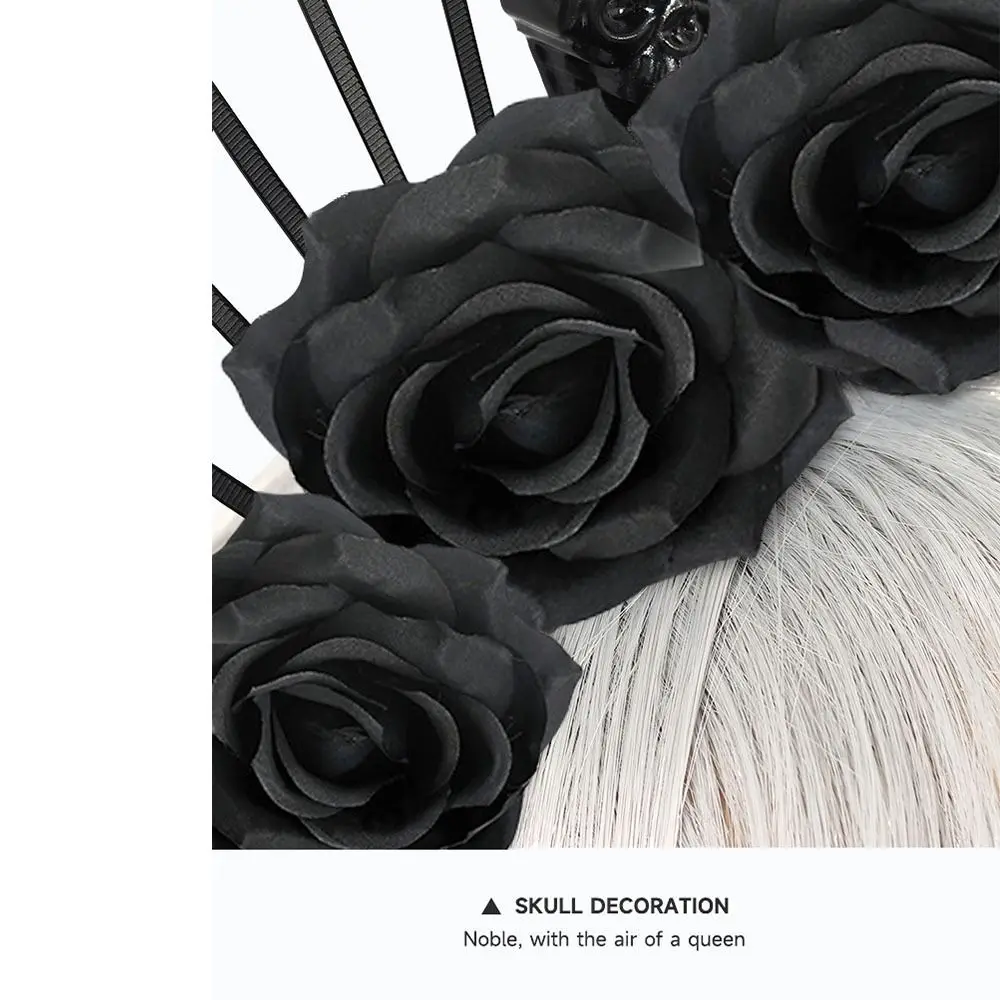 

Party Attire Skull Rose Veil Headband Black Rose Skull Halloween Skull Hair Hoops Gothic Queen Plastic Gothic Flower Hair Hoops