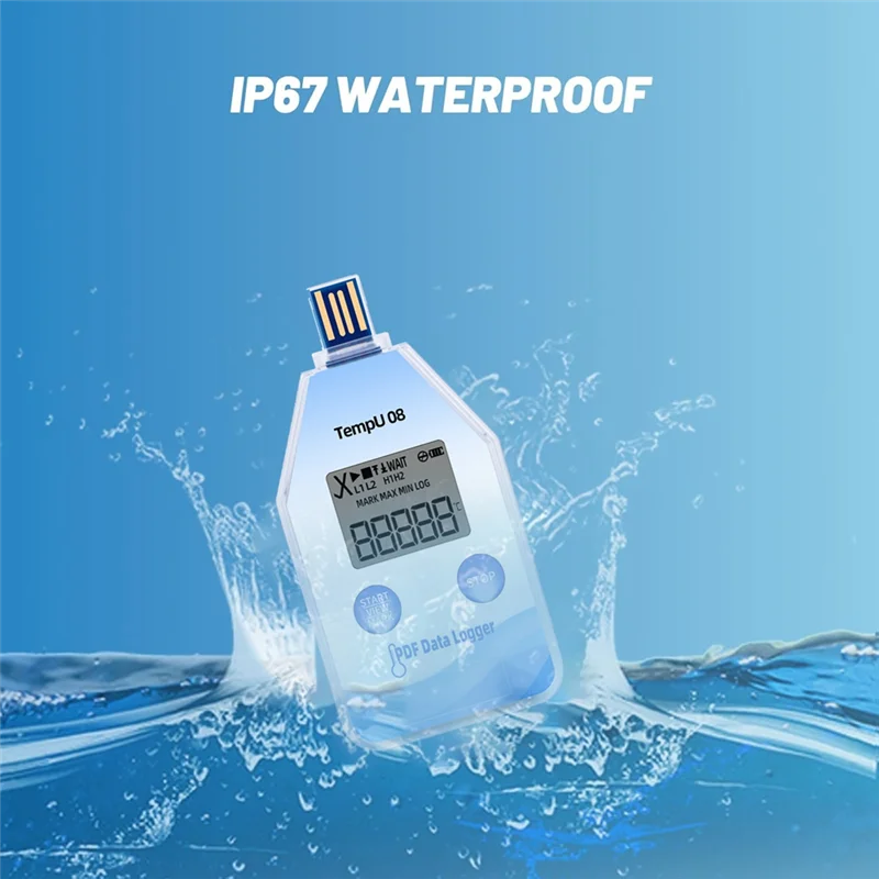 مسجل بيانات درجة الحرارة الرقمي ABKU-USB، IP67 مقاوم للماء، 5 عبوات من جيل تقرير PDF/CSV التلقائي لشاشة السلسلة الباردة