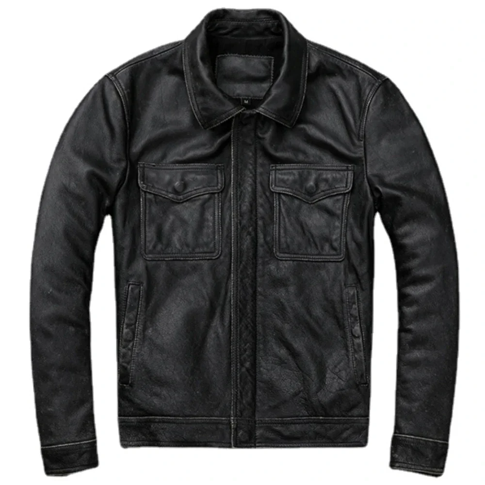 

Vintage Red Leather Jacket Men 100% Jackets Man Leather Autumn Clothing Coat Jacket