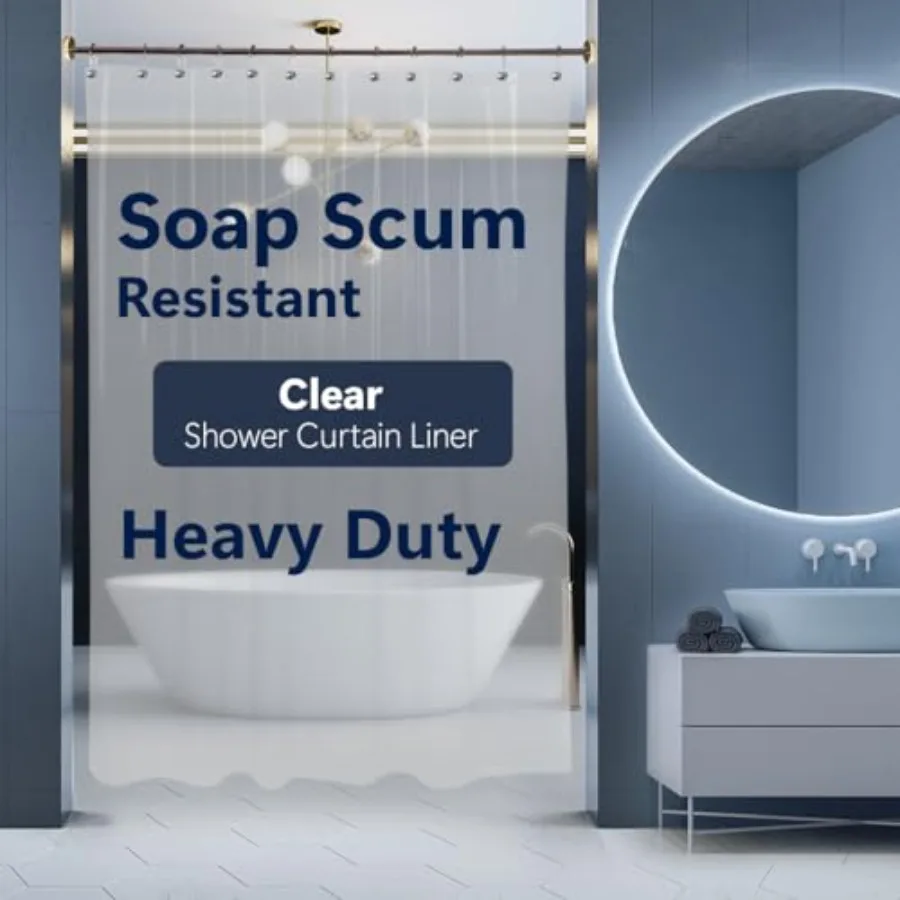 

Занавеска для душа Epica: сверхпрочная, из прозрачного винила, 72x72 дюйма, устойчивая к пятнам и мыльной нитре, с защитой от ржавчины