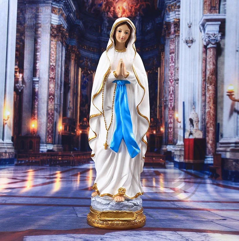 Estatua de la Virgen María Católica, Figura Religiosa de Nuestra Señora de Lourdes, Ícono de la Sagrada Familia, Decoración para Oración, Artesanía de Resina