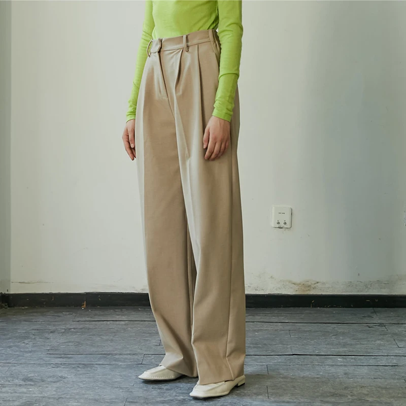 

Брюки Cuisuyun цвета хаки с широкими штанинами, высокой талией, эластичным поясом, длинные, деловые, женские