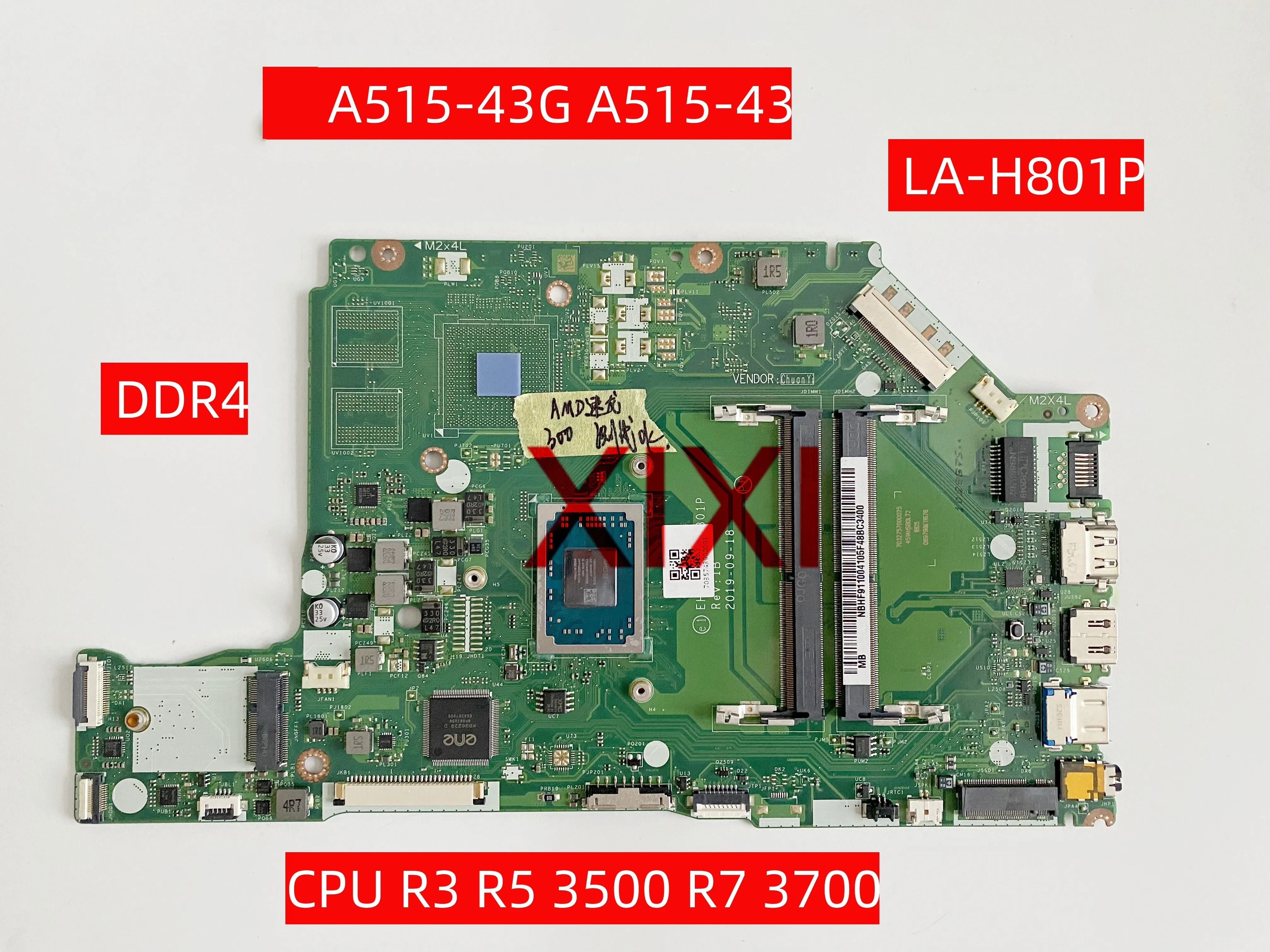 Mainboard LA-H801P For Aspire A515-43G A515-43 Laptop Motherboard With AMD CPU R3 R5 3500 R7 3700 DDR4 100% Fully Tested