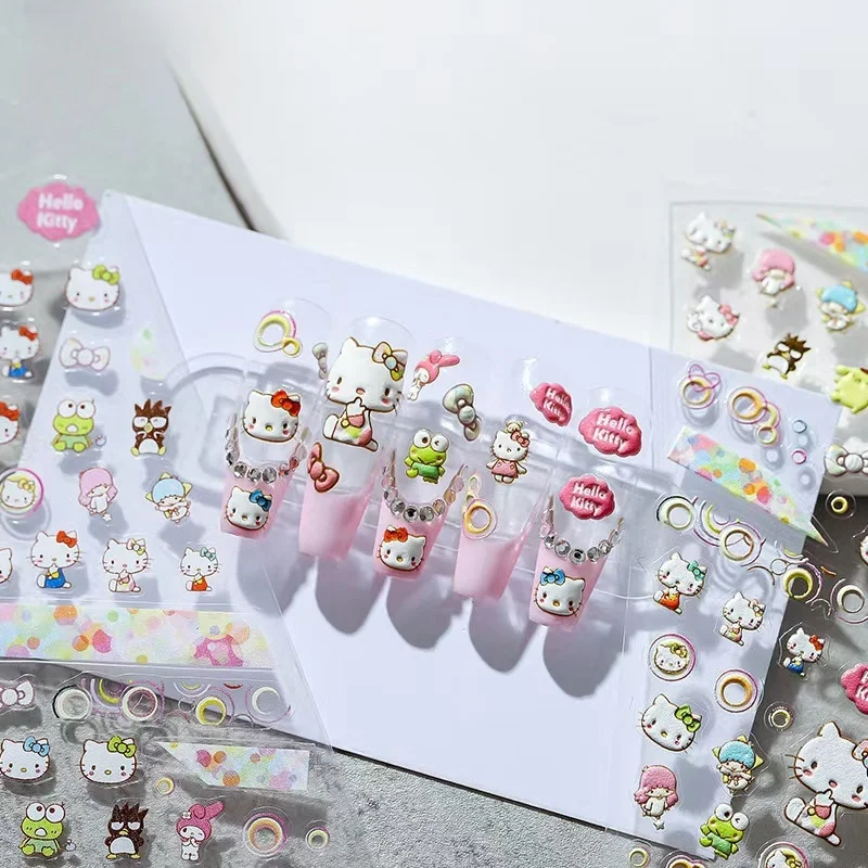 

Tomoni New Cartoon Sanrio Hello Kitty Nail Stickers 5D Melody Kuromi Cinnamoroll Anime Sticker Nail Art Supplies Nail Art Decals
