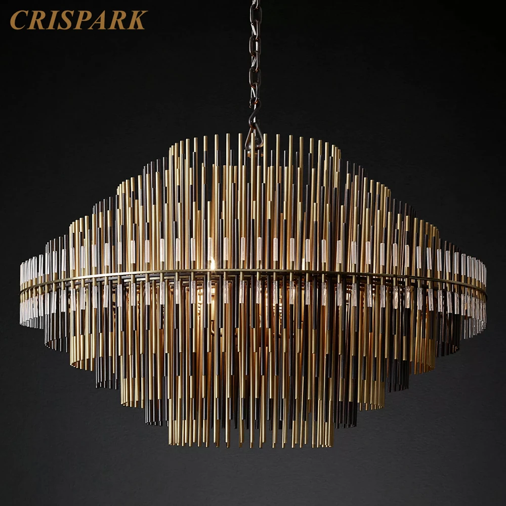 Emile Round Chandelier Traditional Clear Glass Rod Pendant Chandelier Vintage LED Ceiling Chandelier Lamp Home Decor Living Room