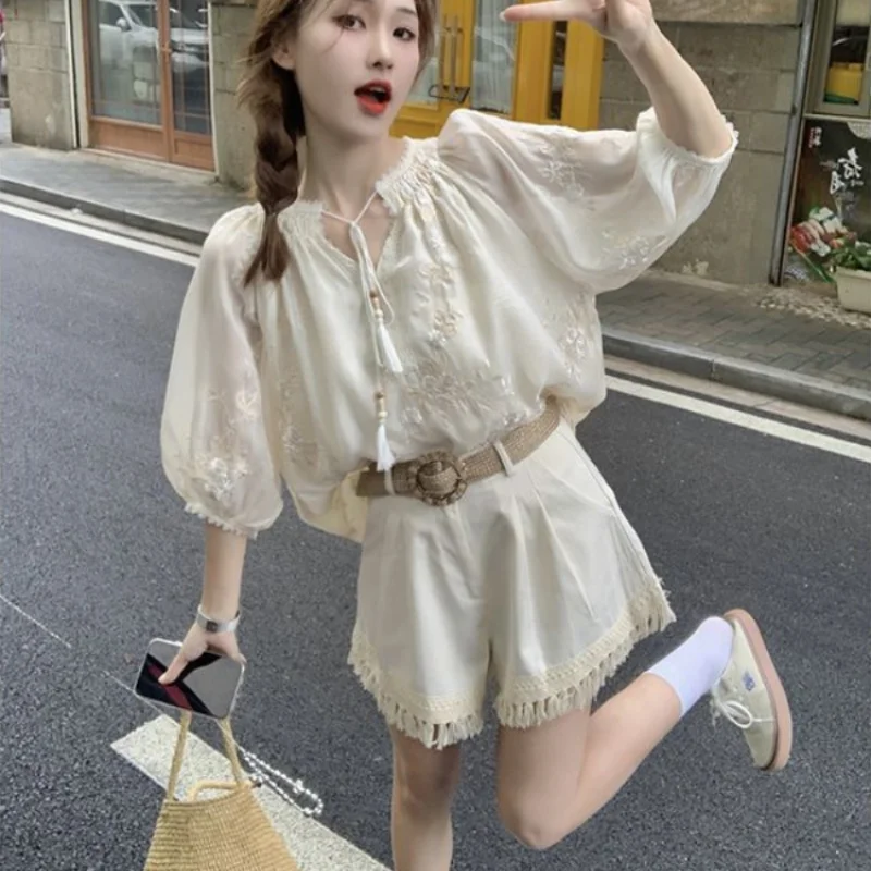 Female Shorts Elegant Top and Bottom Stylish Women's Short Sets 2 Pieces Light Clothing Trend 2024 New Products Trends Ensembles