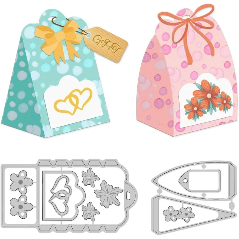 قوالب قطع معدنية لصندوق الهدايا ، قالب استنسل لنقش ذاتي الصنع ، حقيبة هدايا ، صنع بطاقات ، قطع ثلاثية الأبعاد